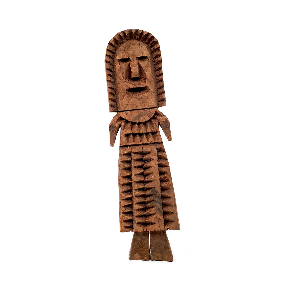 Hand carved Ponderosa Pine bark carving by Rarámuri (Tarahumara) artisans from the Copper Canyon area deep within the pine-covered Sierra Madre Mountains of Southwest Chihuahua, Mexico Measurements and details vary on each piece; please allow us to choose for you Measures approx. from 8 inches to 12 inches high x 2.50 inches to 3.50 inches wide