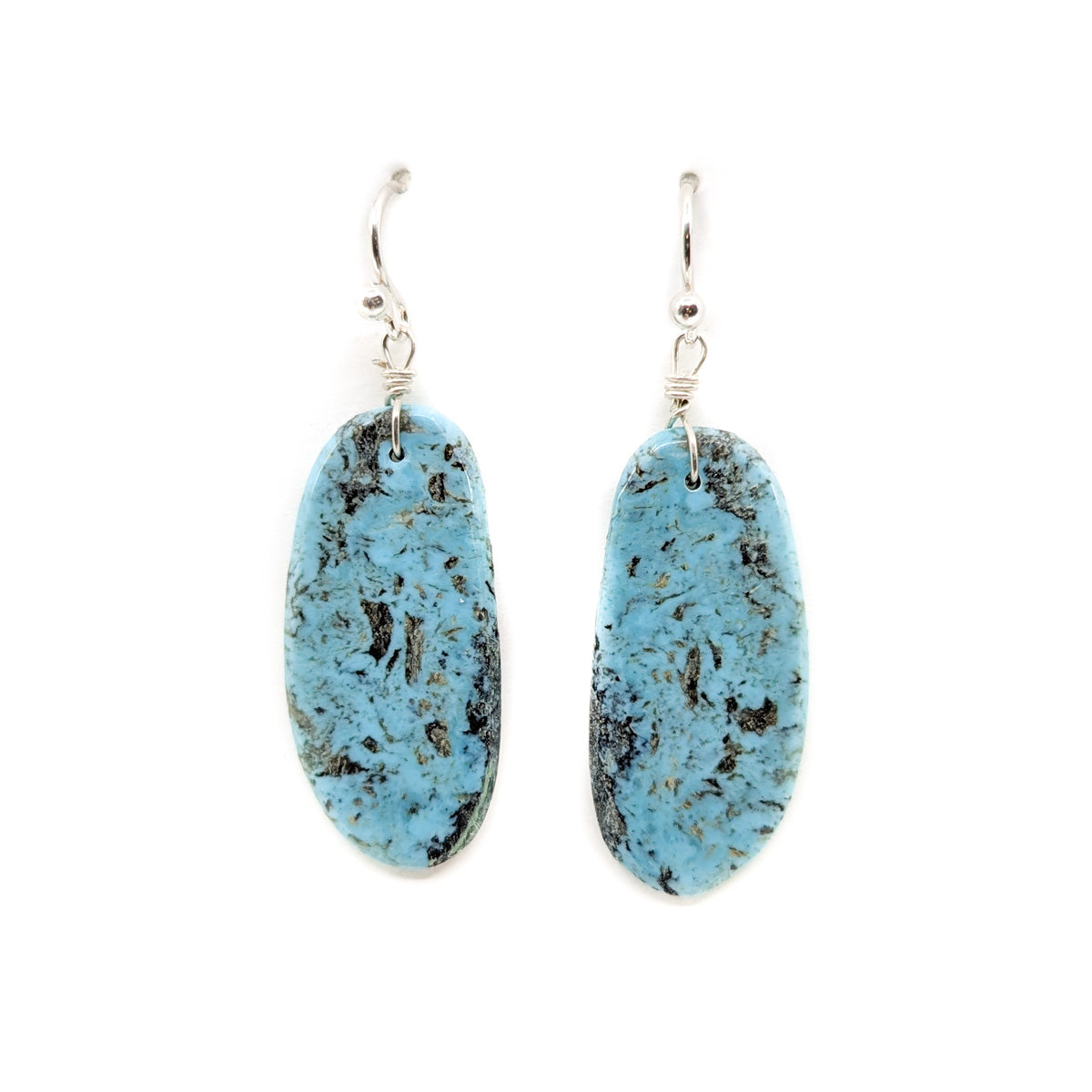 Turquoise Slab Earrings With Dark Matrix and Sterling Silver Wires