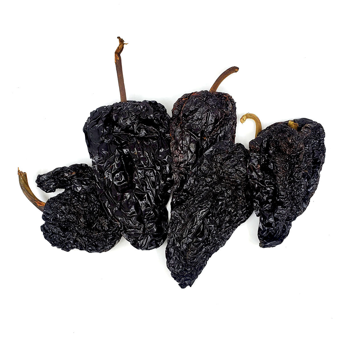 "Ancho" means wide - this chile can be 3" across at the shoulders. Called poblano in the fresh stage, this is a mild chile used in sauces, particularly moles. This dark rich mahogany chile has a mild, fruity flavor with notes of plum, raisin, tobacco and a slight woodiness. 1.5 oz package.