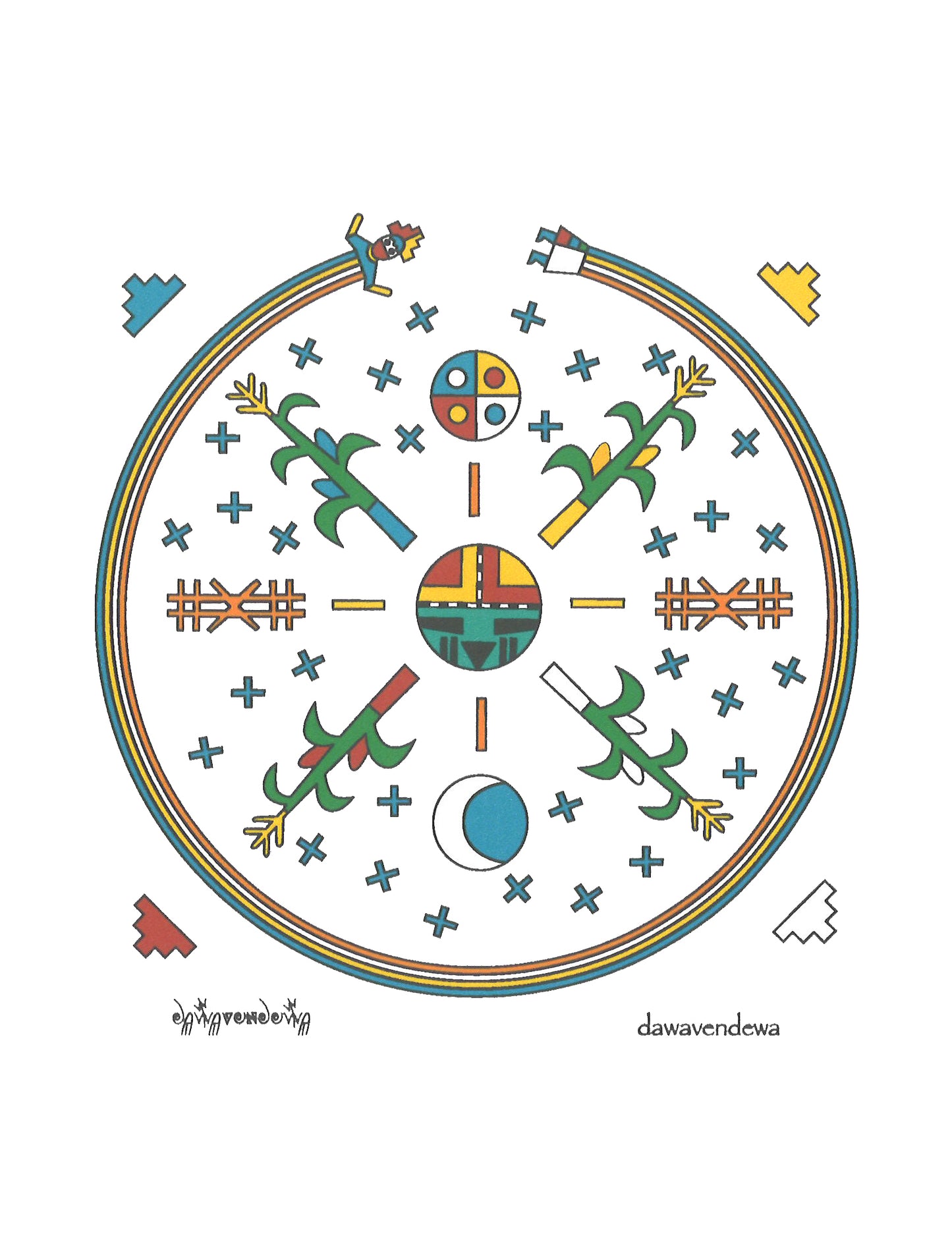 The design on this card is a print of original artwork by Hopi Artist Gerald A. A. Dawavendewa. The inside of this cards are blank allowing you to use it for a special occasion. Story on back, comes with white envelope.