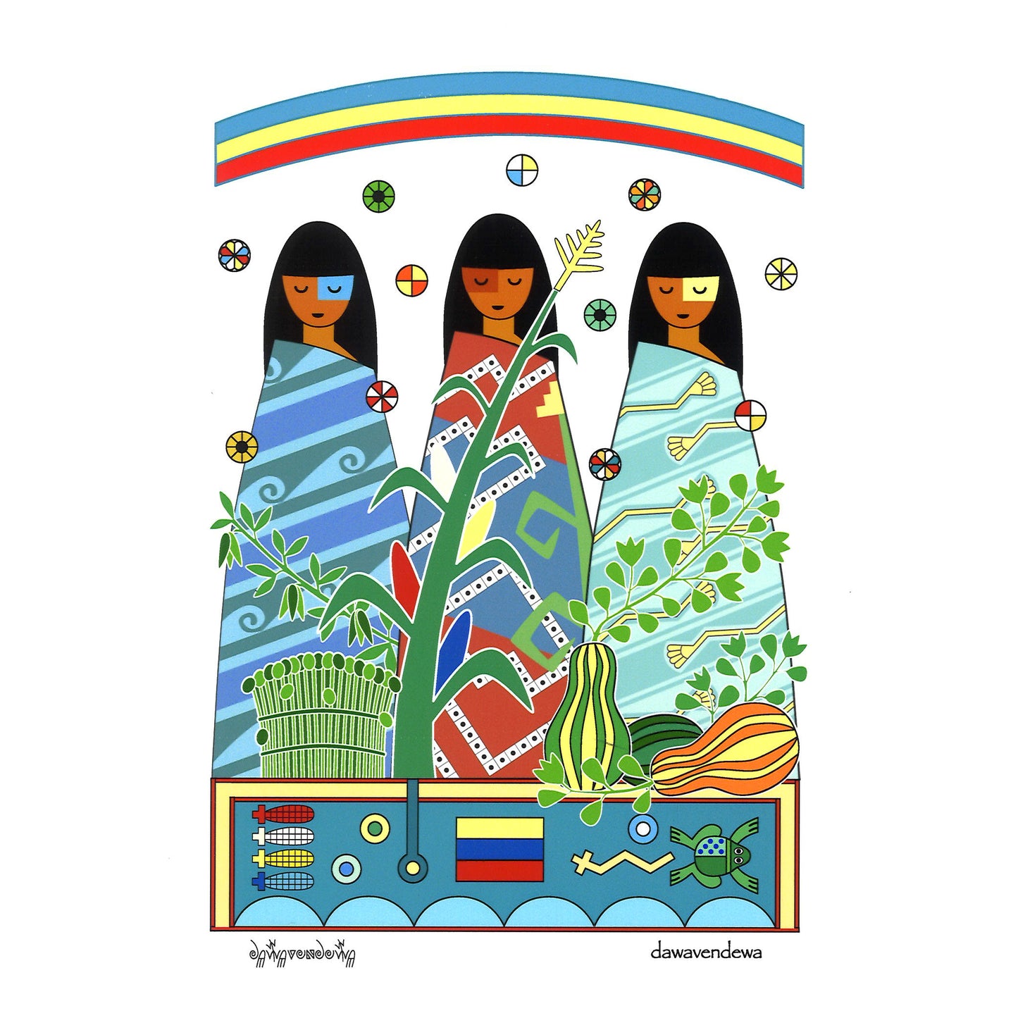 Three Sister Maidens card Hopi Artist Gerald A. A. Dawavendewa