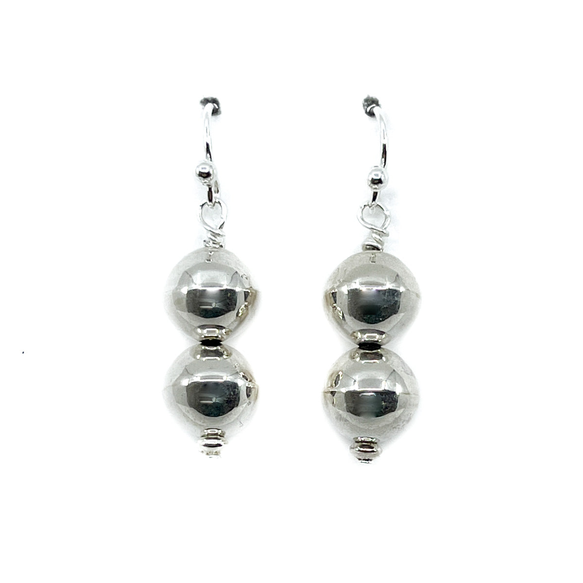 Dangling Earrings with Two Silver Beads