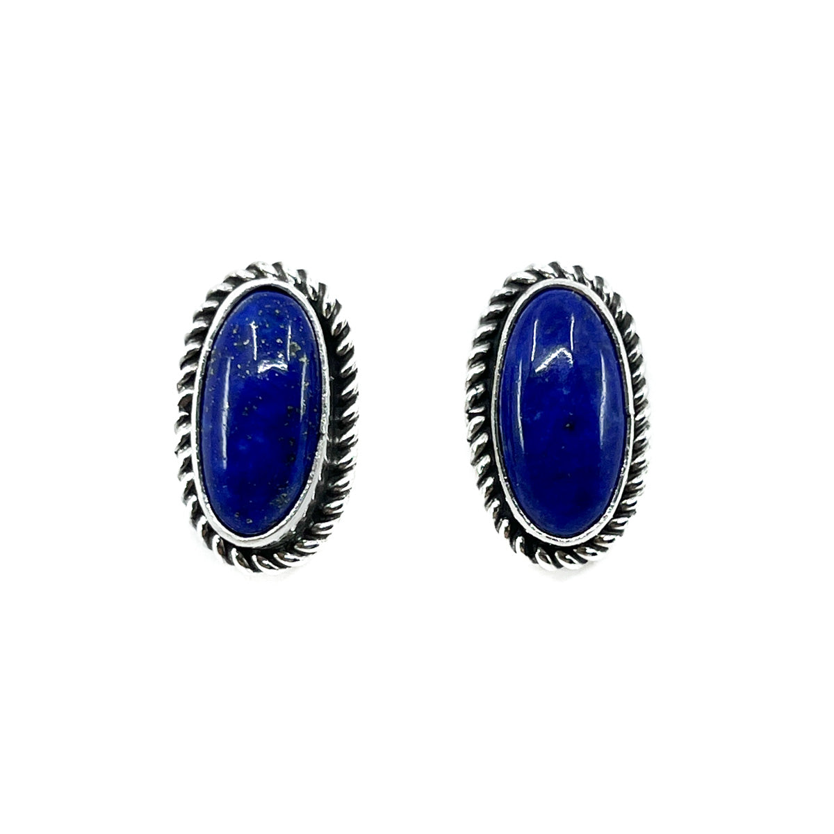 Oval Lapis Earrings with Post - Navajo