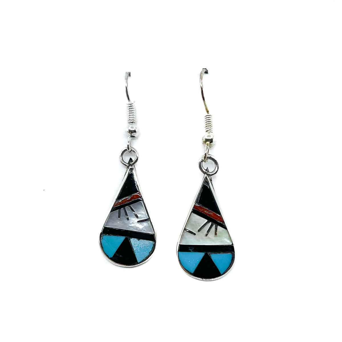 Zuni Multicolor Inlay Drop Shaped Earrings