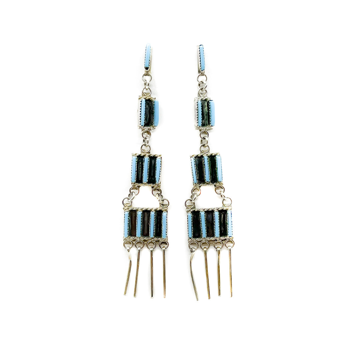 Handcrafted with&nbsp;Sterling Silver and Turquoise&nbsp;
By Ashley Laat, Zuni
Sterling Silver posts and backs

Each earring measures approximately 3.0&nbsp;inches in length x .50 inches wide&nbsp;&nbsp;


*All sales on jewelry are final. No returns or exchanges.