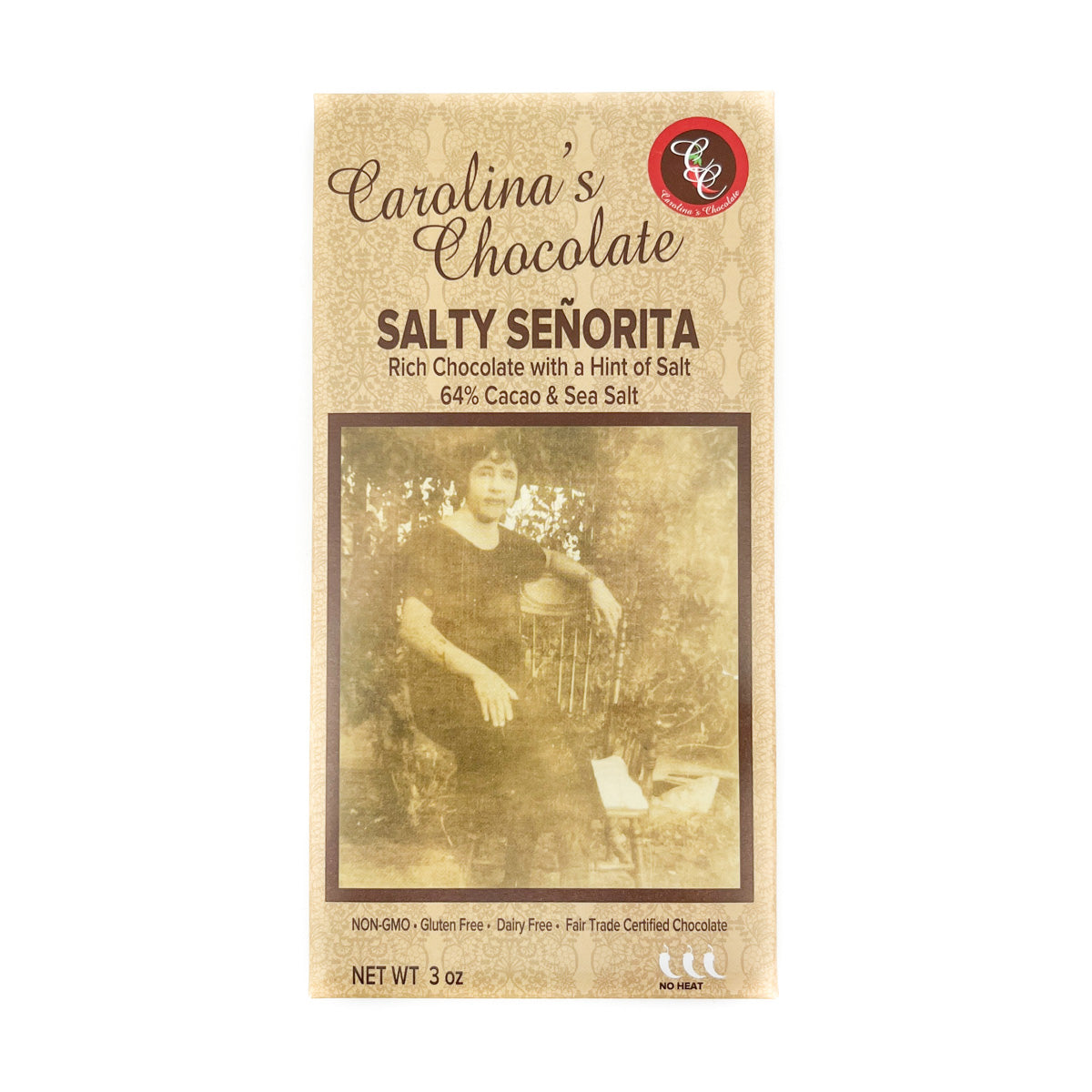 Tasty chocolate with light sea salt 64% Cacao &amp; Sea Salt Ingredients: Cacao beans, pure cane sugar, cocoa butter, sunflower lecithin, vanilla beans, sea salt Non-GMO, fair trade certified chocolate 3 ounces PLEASE NOTE THAT DUE TO SEASONAL TEMPERATURES, THIS ITEM IS CURRENTLY AVAILABLE FOR LOCAL PICKUP ONLY