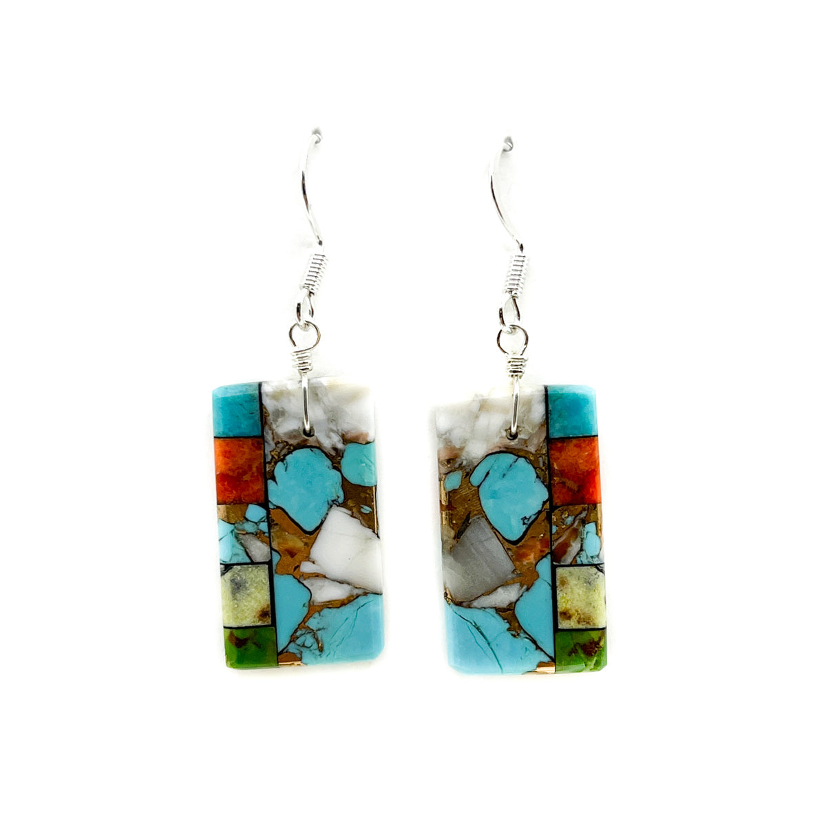 Santo Domingo Mosaic Slab Earrings with Copper Detail