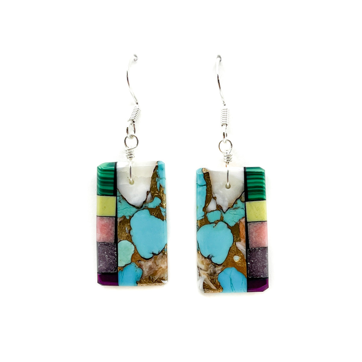 Mosaic Slab Earring with Turquoise and Malachite