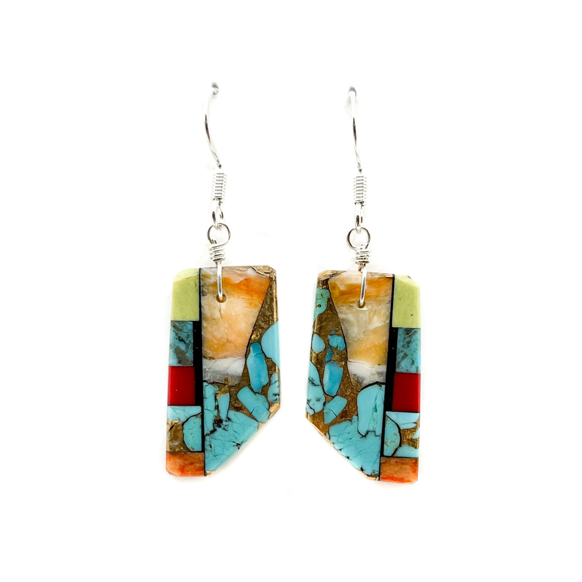 Vibrant Tapered Turquoise Mosaic Slab Earring with Copper Accent