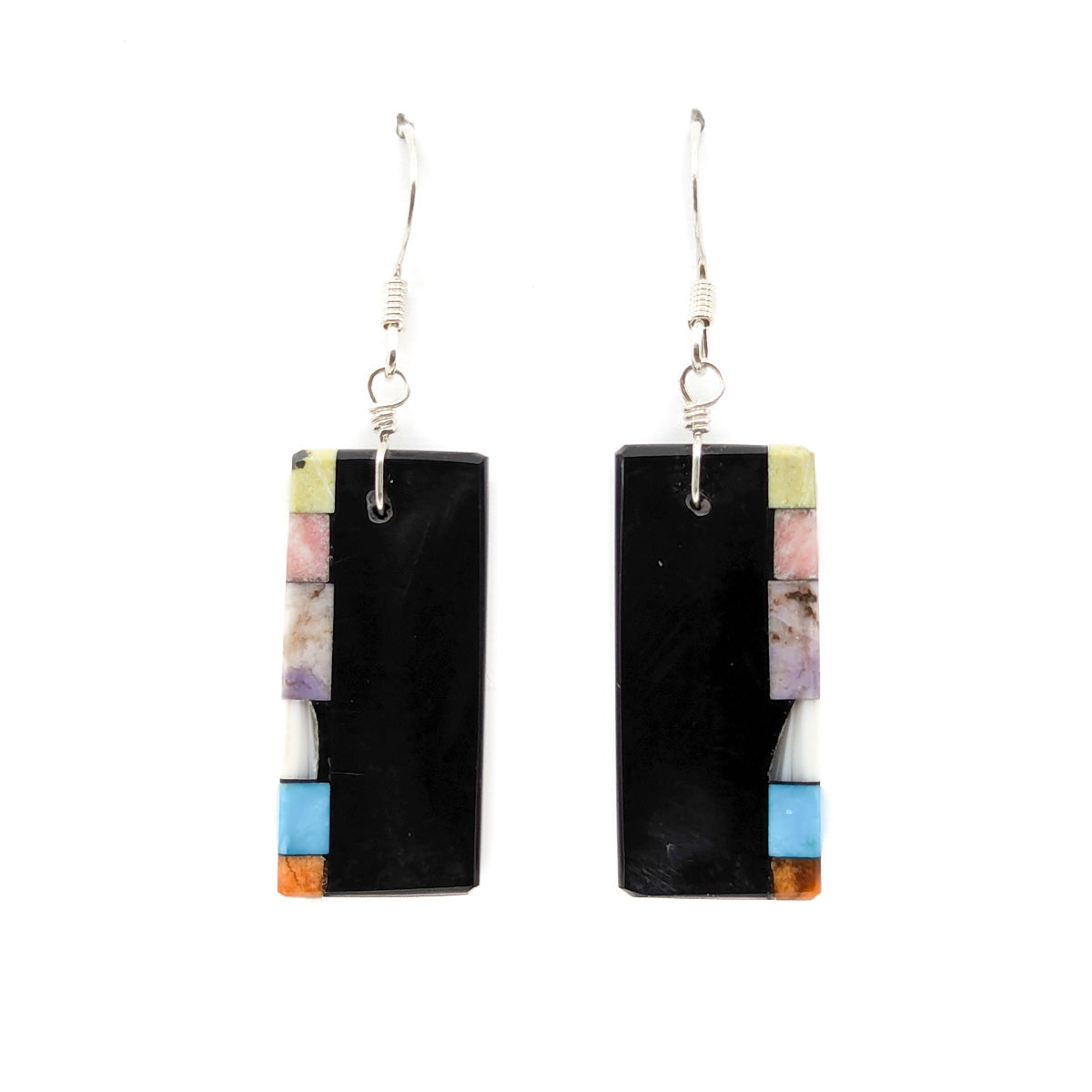 Black Jet and Mosaic Inlay Earrings