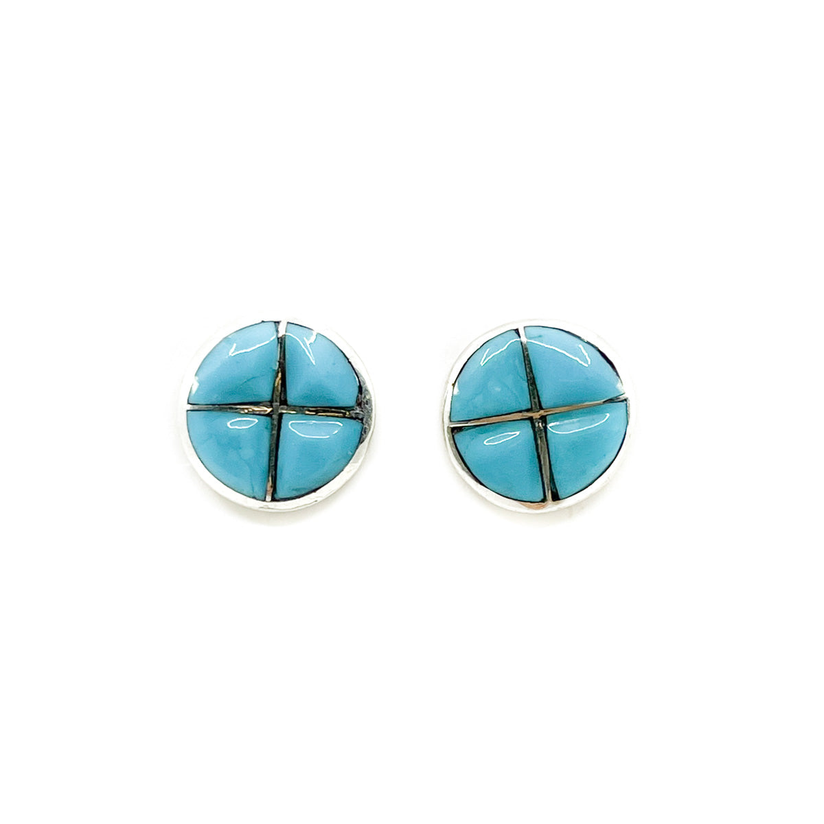 Turquoise Channel Inlay Circle Earrings