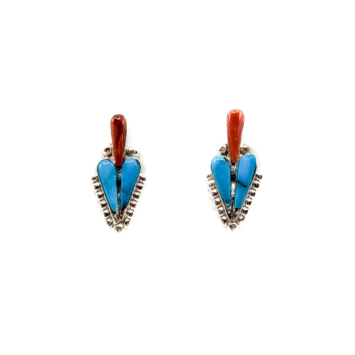 Zuni Turquoise and Coral Post Earrings