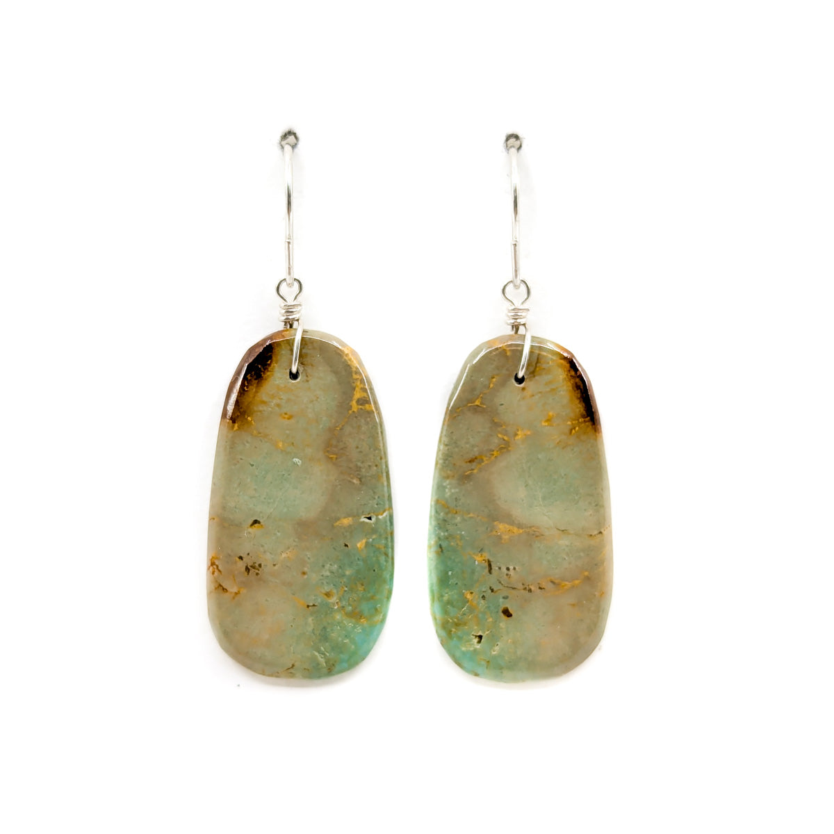 Slab Earrings with Green Turquoise and Brown Matrix