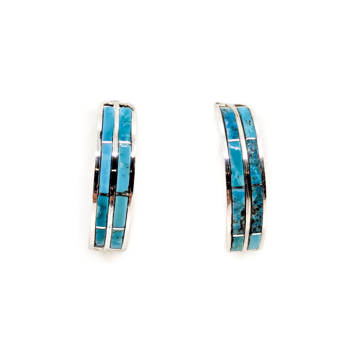 Double Row Turquoise Channel Inlay Hoop Earrings