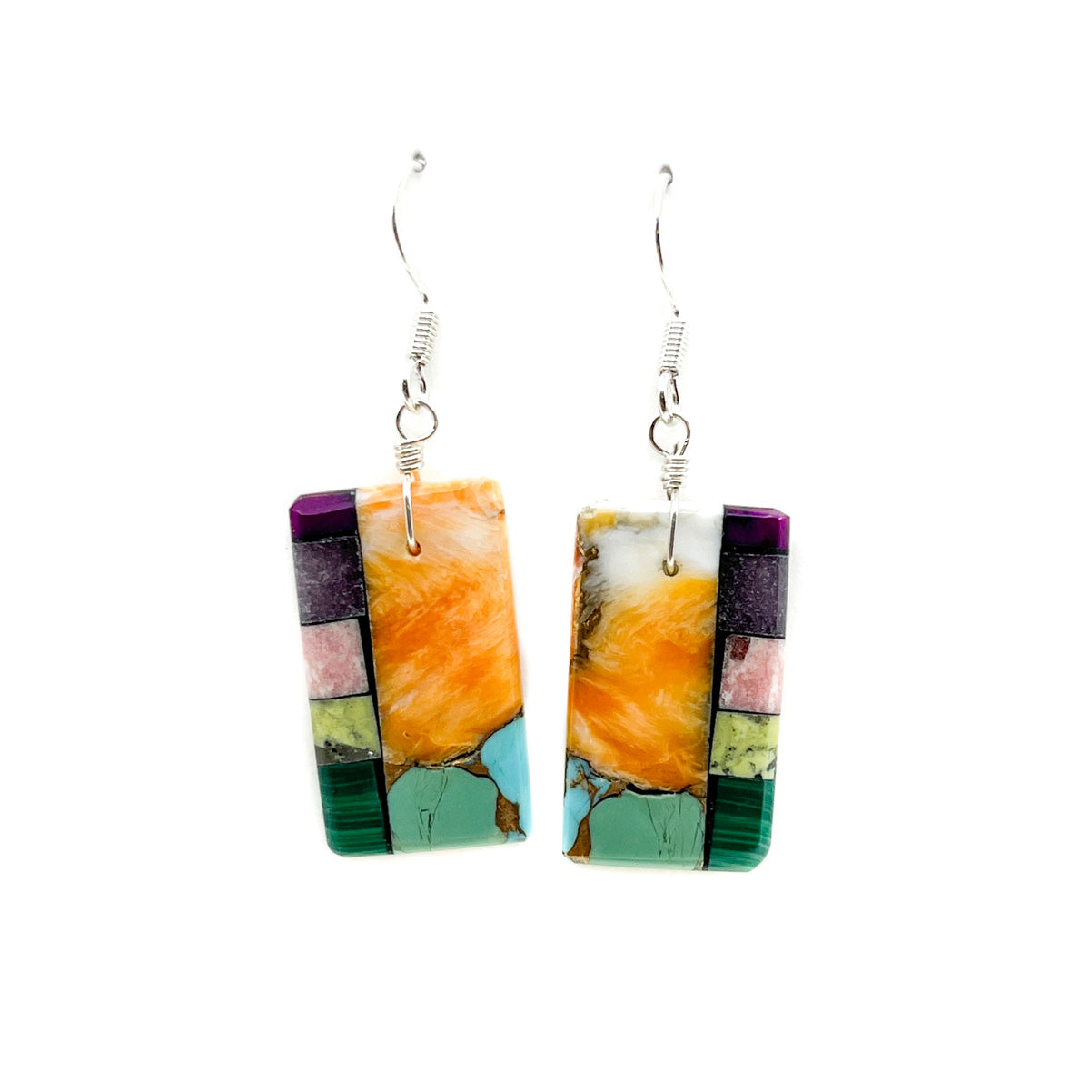 Mosaic Slab Earring with Spiny Oyster Shell and Copper Accent
