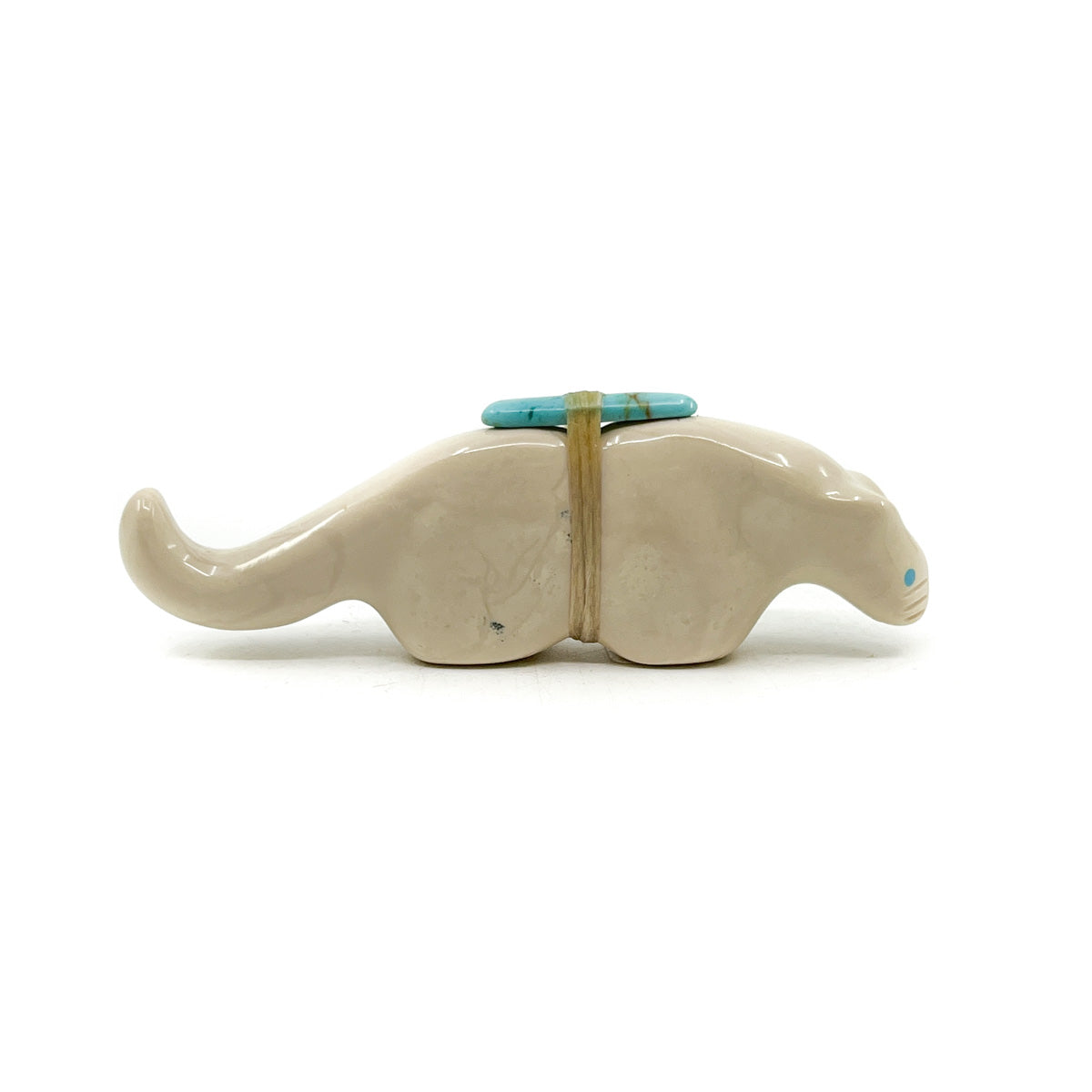 White Marble Mountain Lion with Turquoise Medicine Bundle