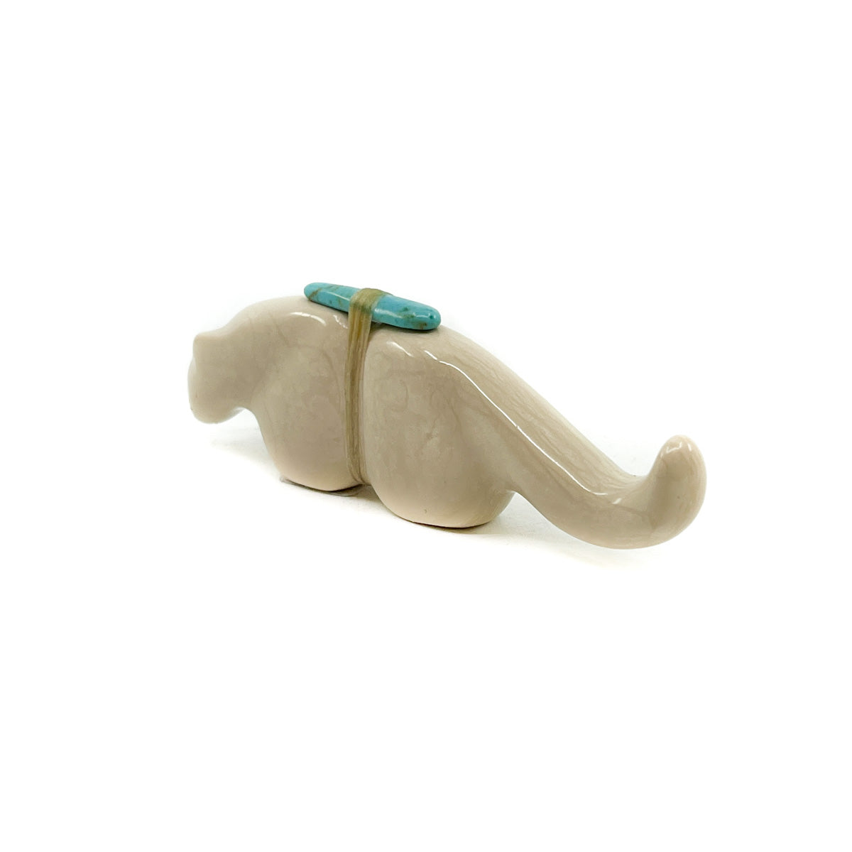 White Marble Mountain Lion with Turquoise Medicine Bundle