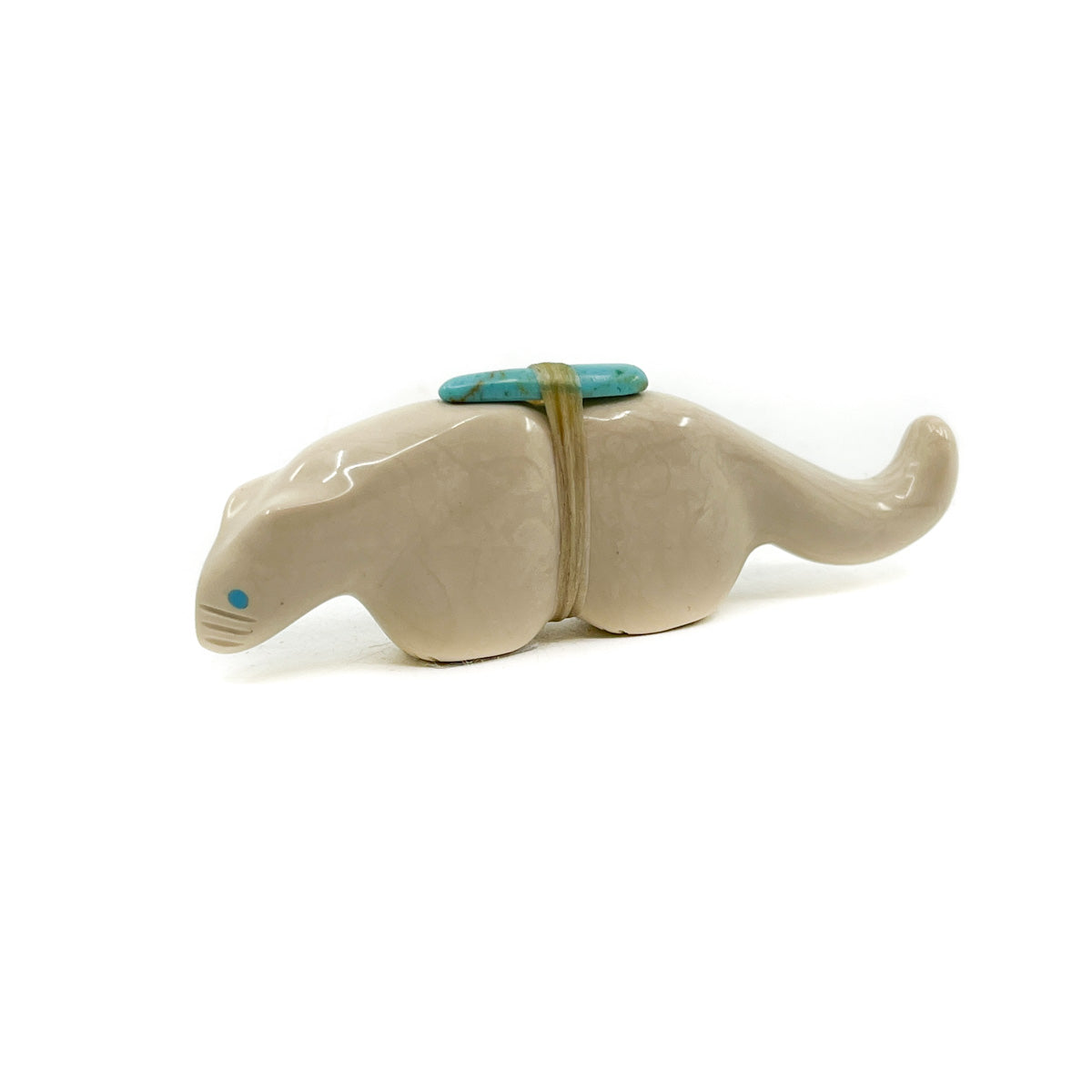 White Marble Mountain Lion with Turquoise Medicine Bundle