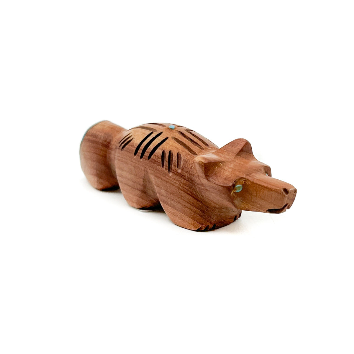 Cedarwood Fox with Turquoise Inlay Detail
