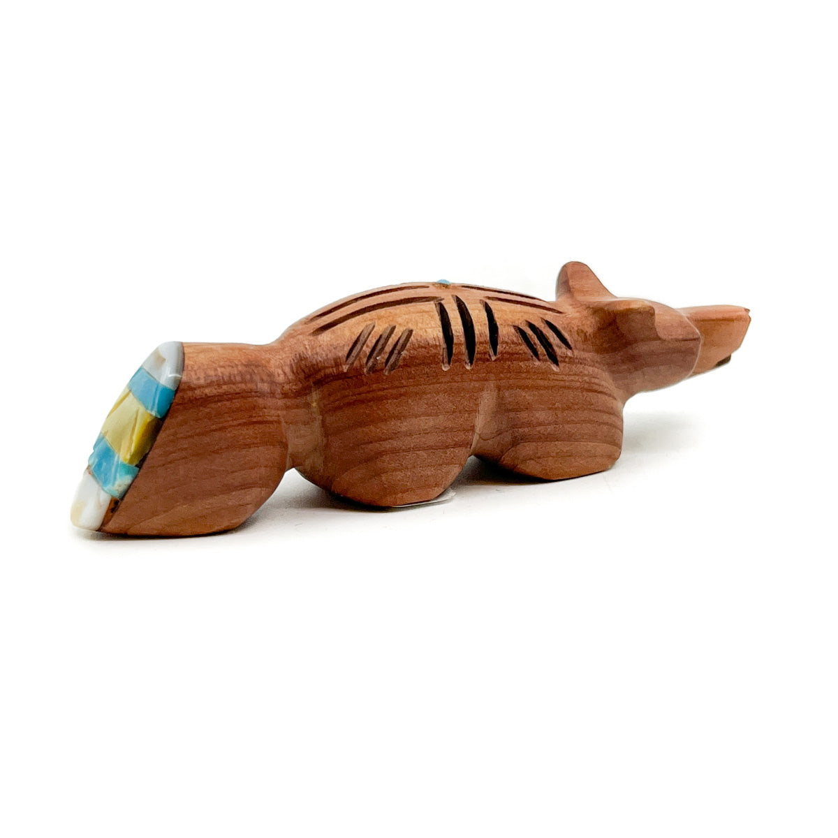 Cedarwood Fox with Turquoise Inlay Detail