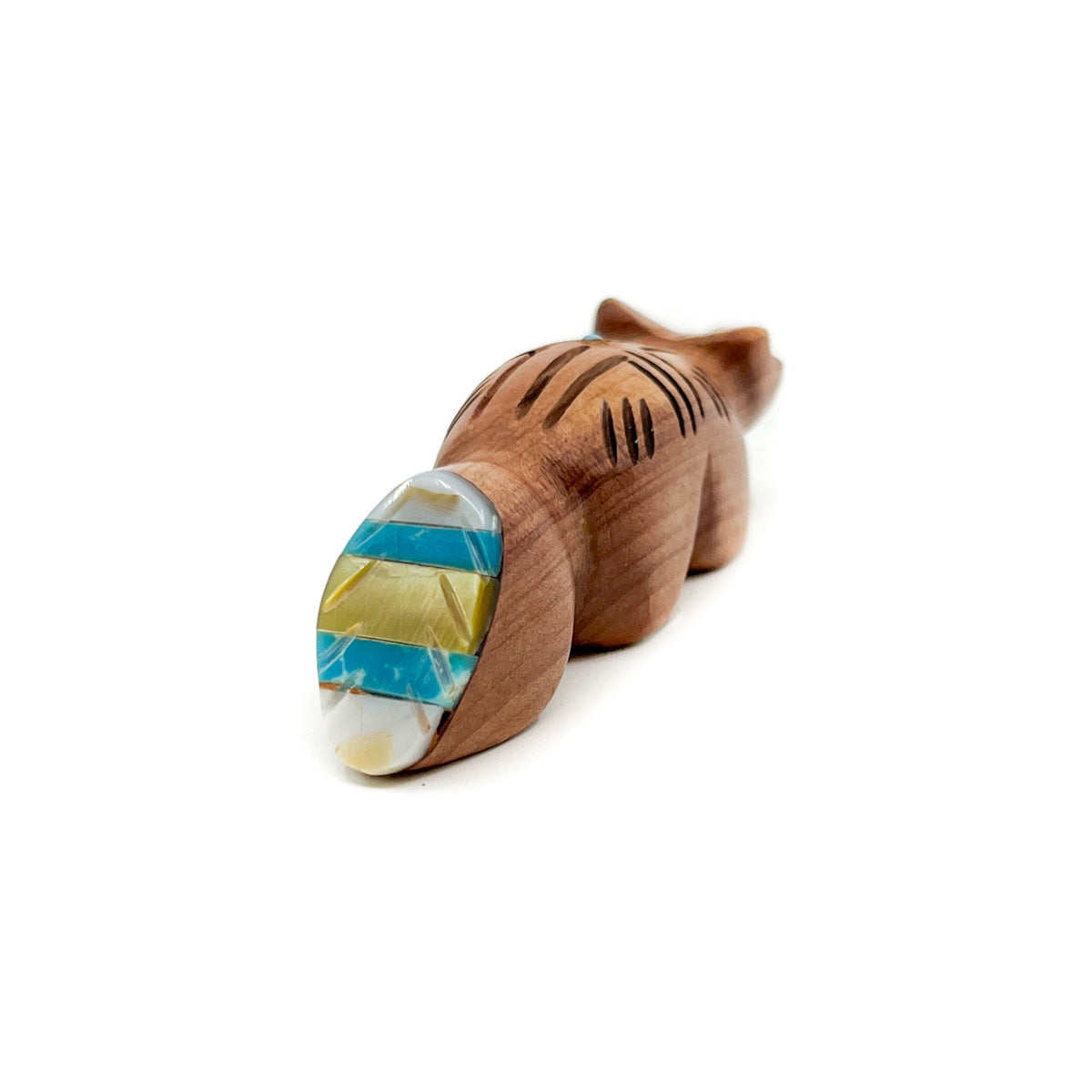 Cedarwood Fox with Turquoise Inlay Detail