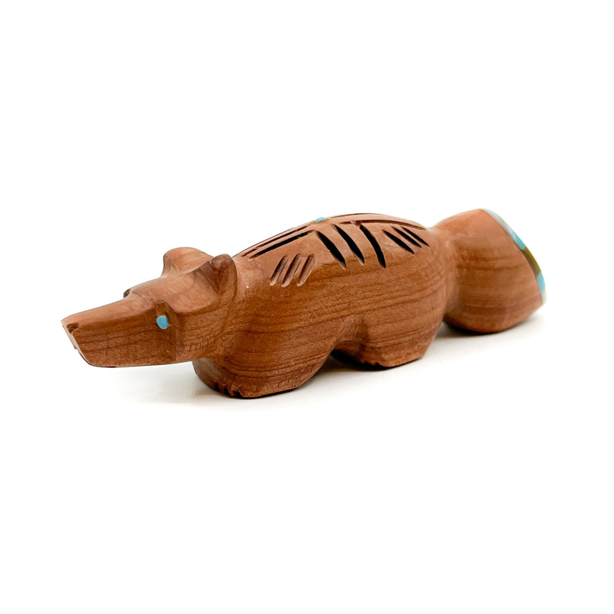 Cedarwood Fox with Turquoise Inlay Detail