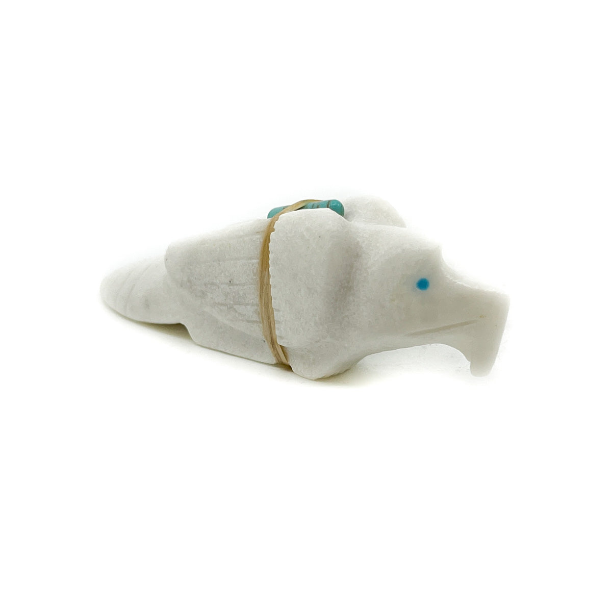 White Marble Eagle with Medicine Bundle and Turquoise Eyes