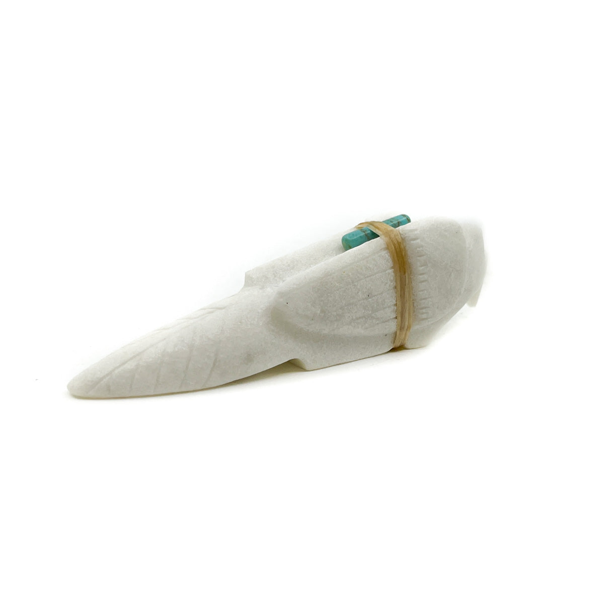 White Marble Eagle with Medicine Bundle and Turquoise Eyes