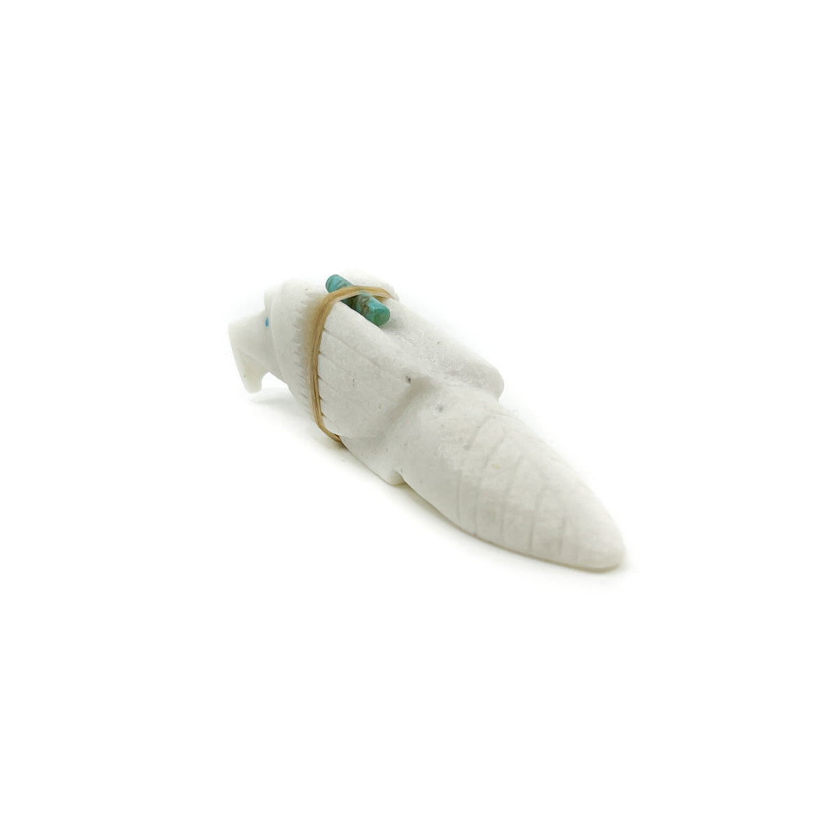 White Marble Eagle with Medicine Bundle and Turquoise Eyes