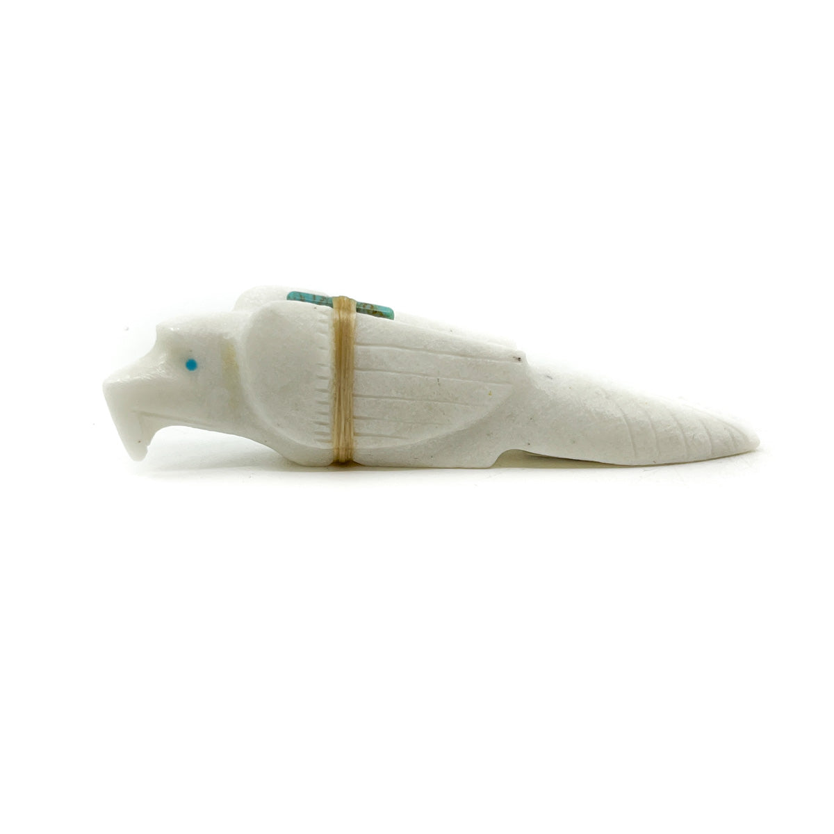 White Marble Eagle with Medicine Bundle and Turquoise Eyes