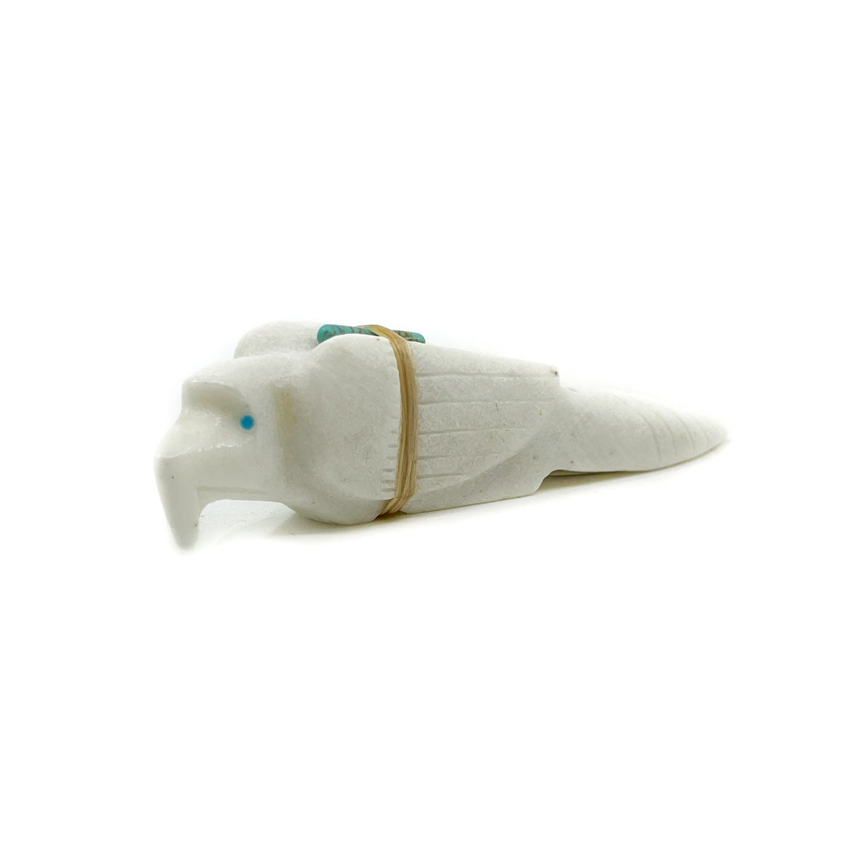 White Marble Eagle with Medicine Bundle and Turquoise Eyes
