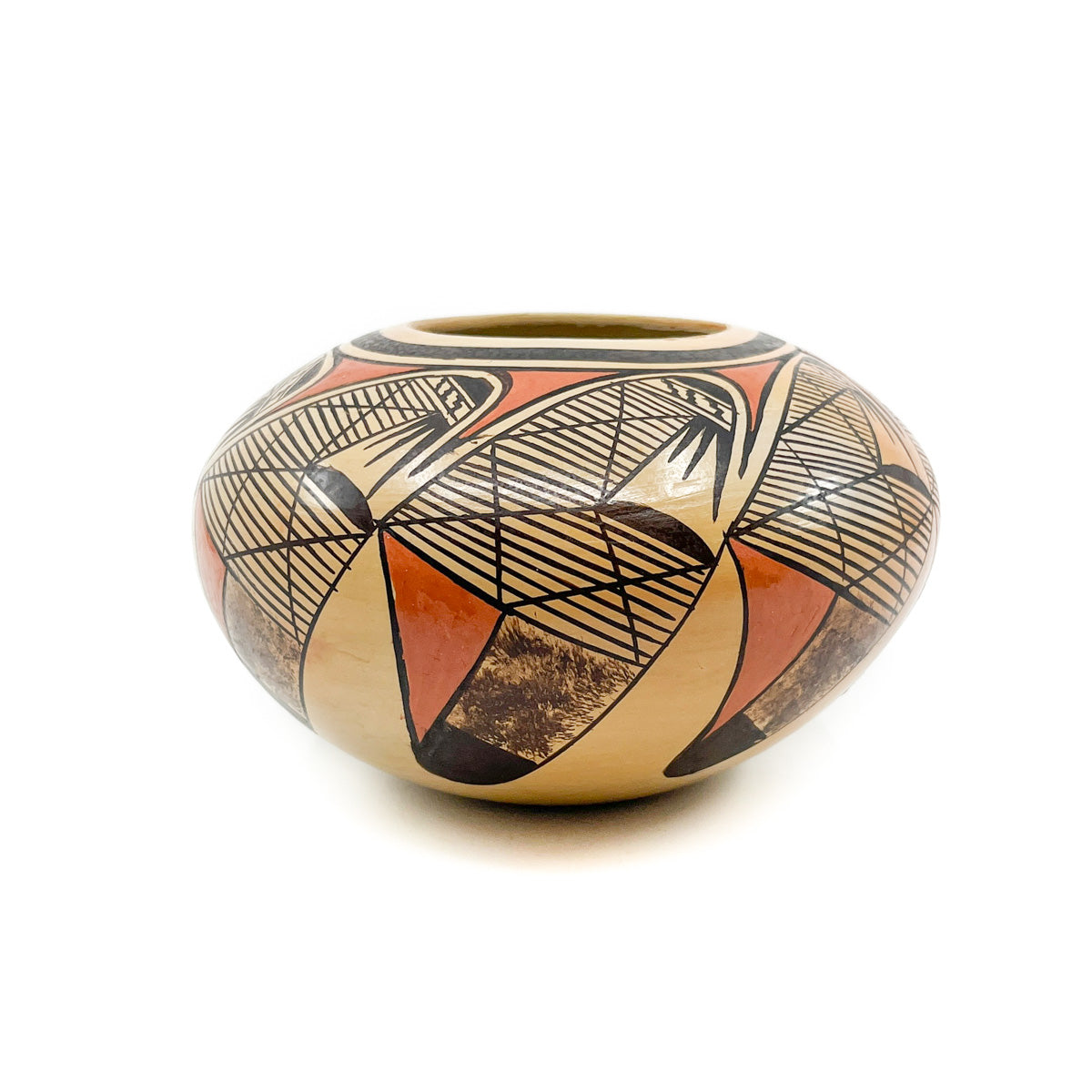 By Hopi artist Adelle Nampeyo Hand coiled, painted with natural pigments &amp; fired outdoors Measures approximately 3.25 inches high x 5.50 inches in diameter at widest circumference
