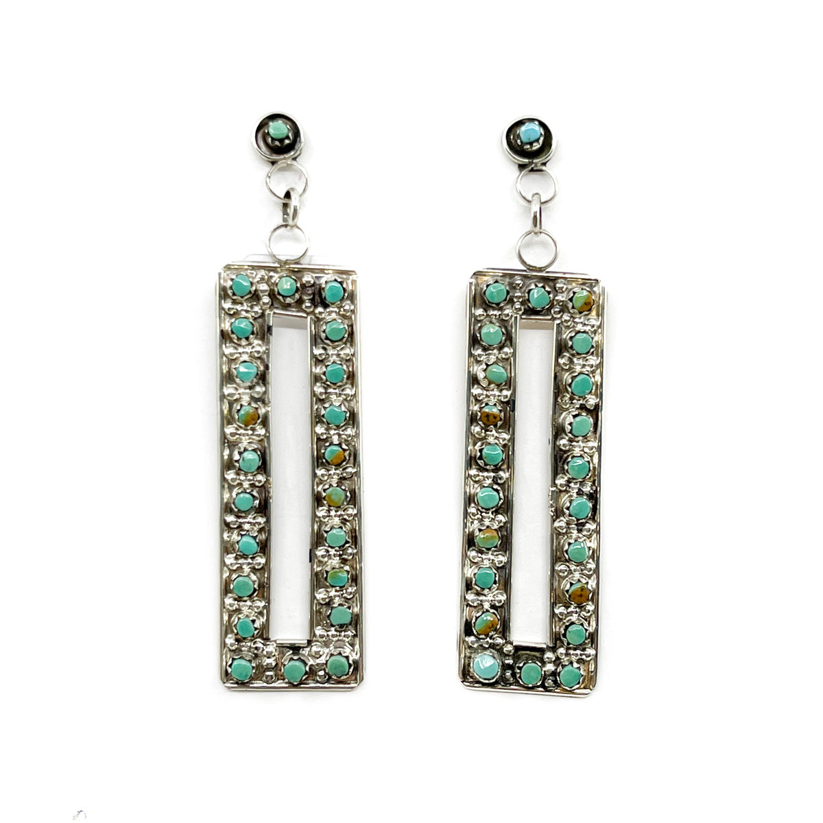 Stunning Green Turquoise Petit Point Zuni Earrings