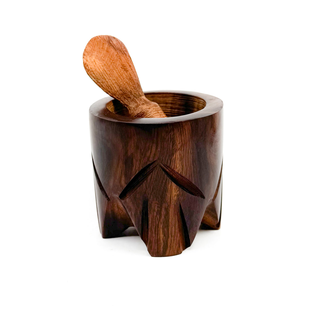 Perfect for grinding or crushing your favorite herbs or fiery little chiltepins&nbsp; Carved from Ironwood in Sonora, Mexico Mortar is approx. 2.5 inches tall, pestle measures approx. 3 inches long Sizes and details will vary as each is handmade