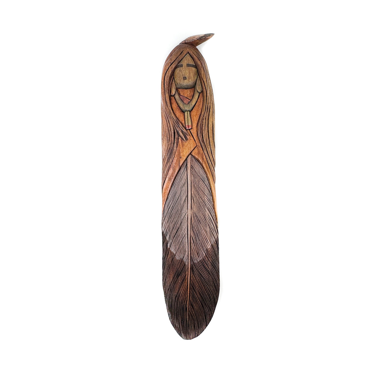 Carved Feather Maiden Sculptural Wall Hanging