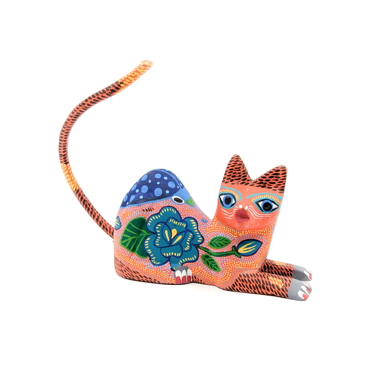 Orange Reclining Cat with Lady Bug