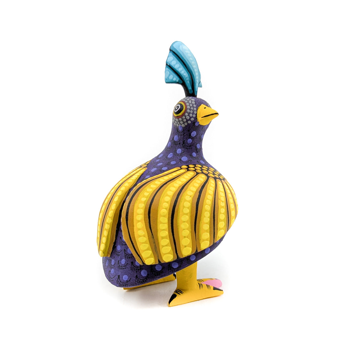Finely Painted Purple Quail with Yellow Wings and Teal Top Knot