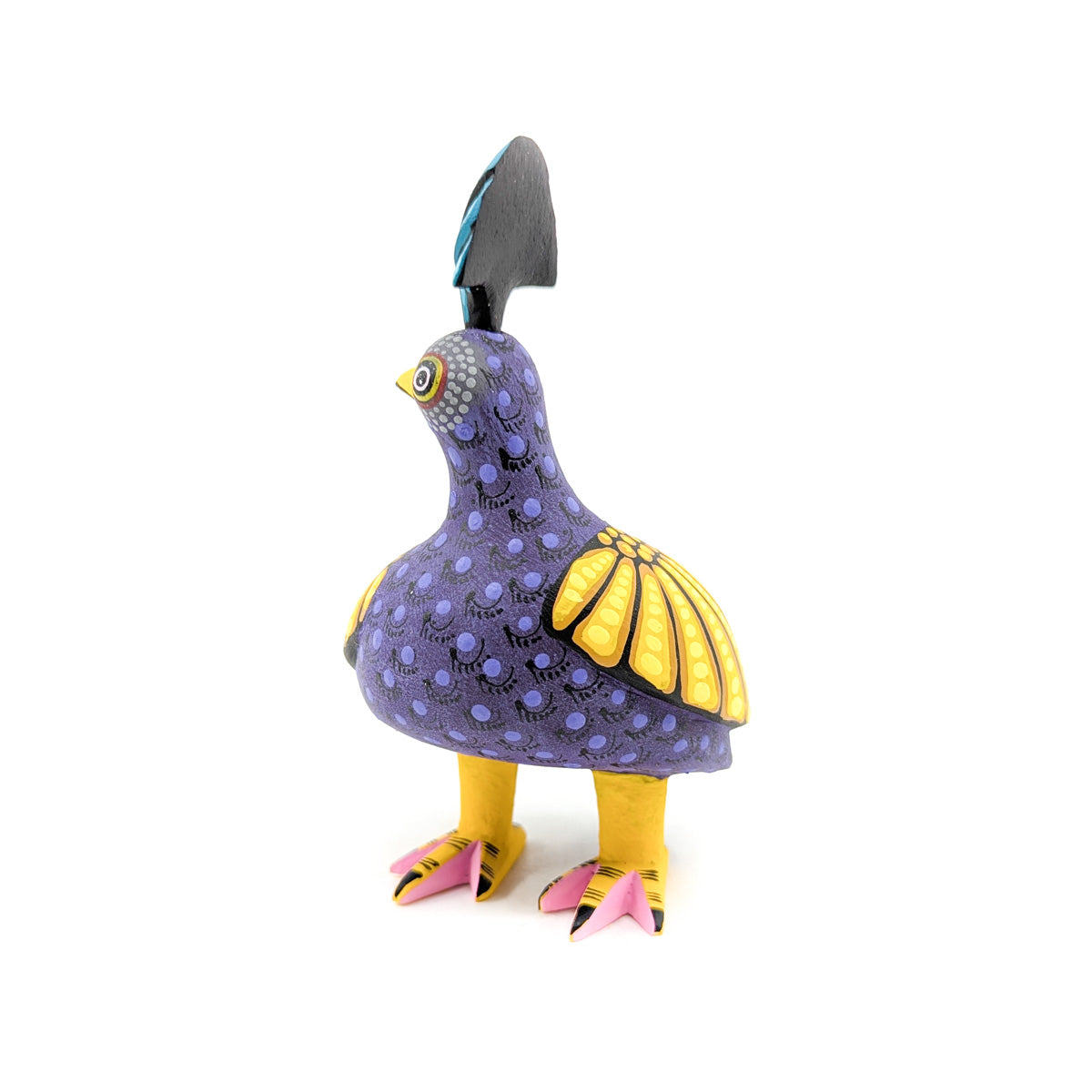 Finely Painted Purple Quail with Yellow Wings and Teal Top Knot