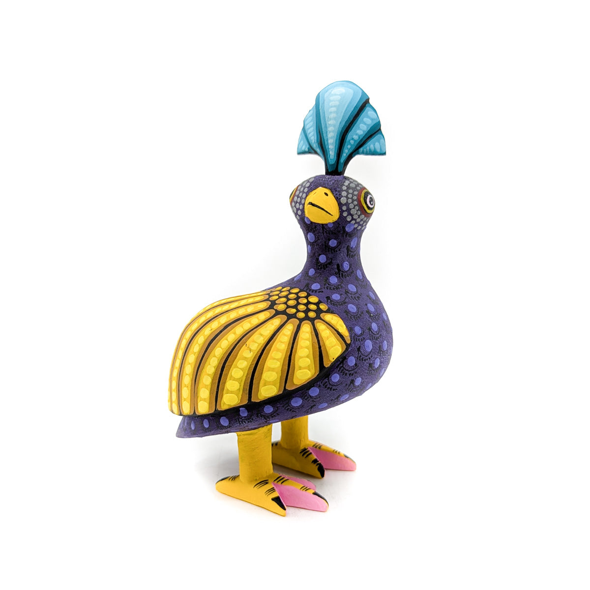 Finely Painted Purple Quail with Yellow Wings and Teal Top Knot