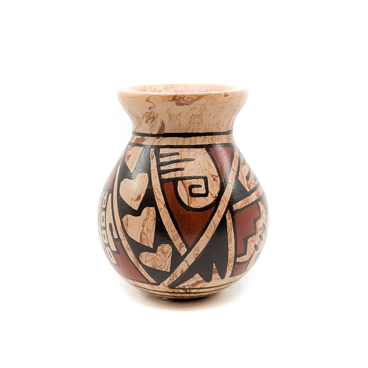 Marbled Clay Geometric Design with Hearts Mini Pot
