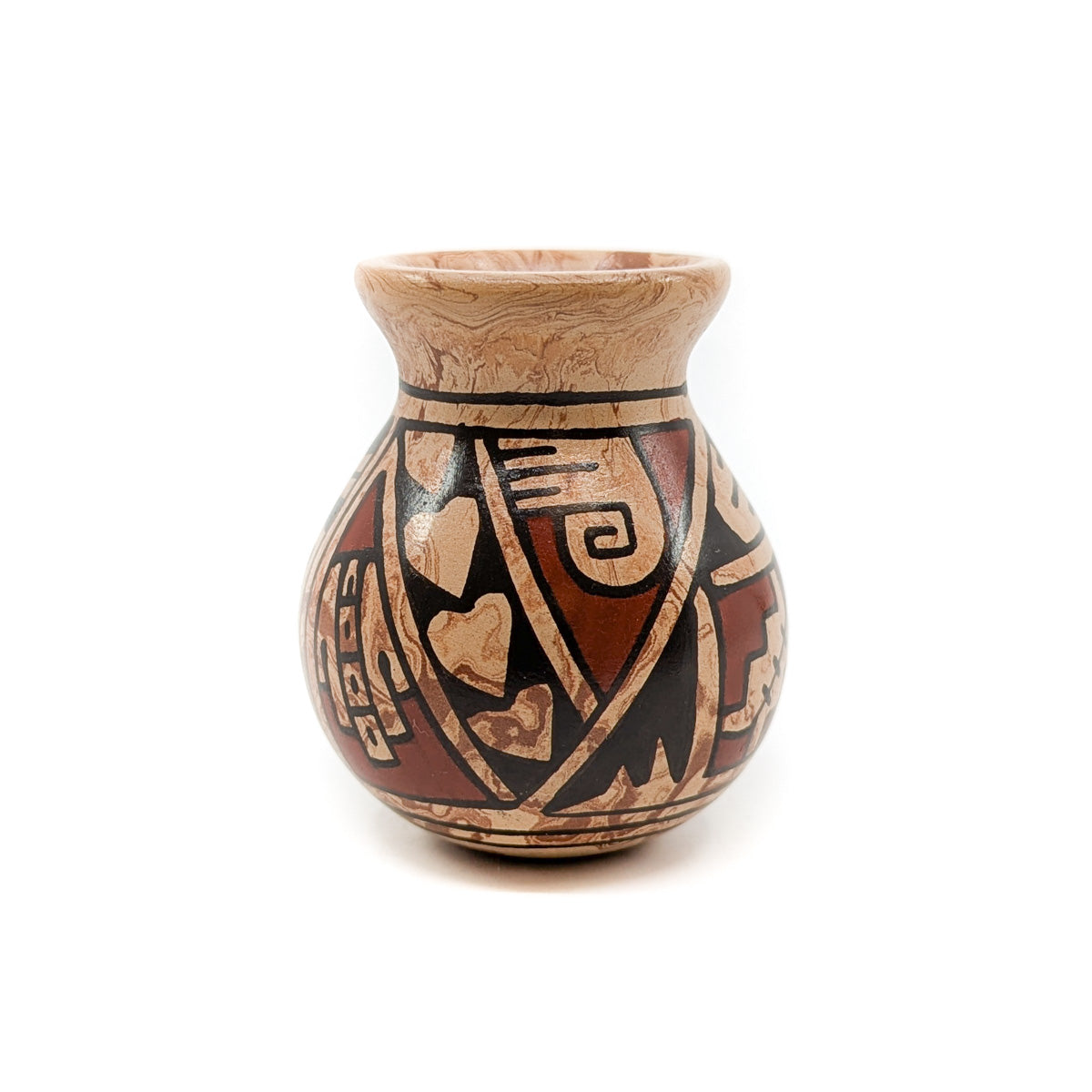 Marbled Clay Geometric Design with Hearts Mini Pot