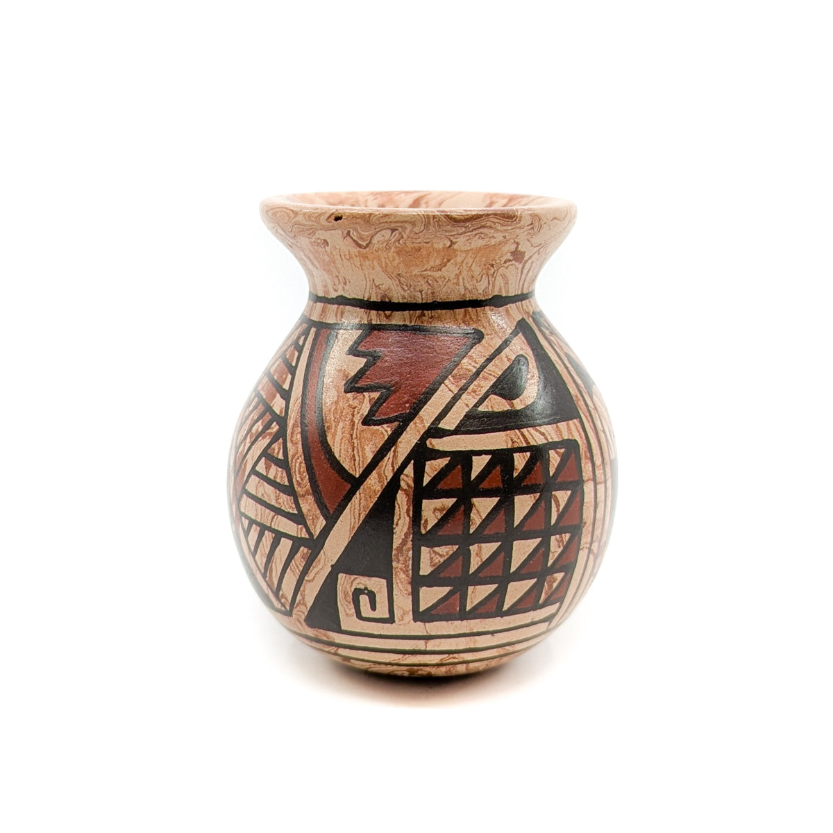 Mini Marbled Clay Pot with Geometric Design