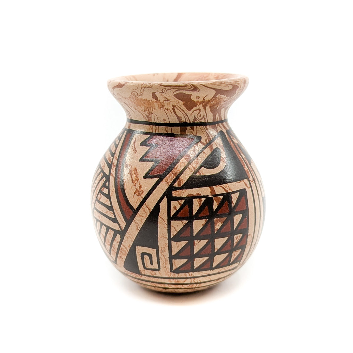 Mini Marbled Clay Pot with Geometric Design