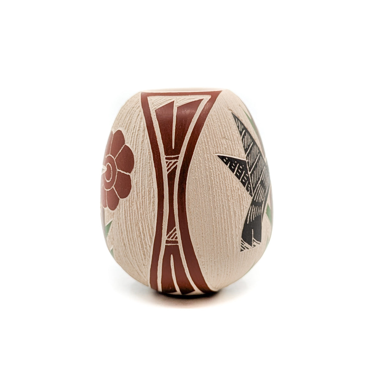 Incised Hummingbird with Blossom Mini Seed Pot