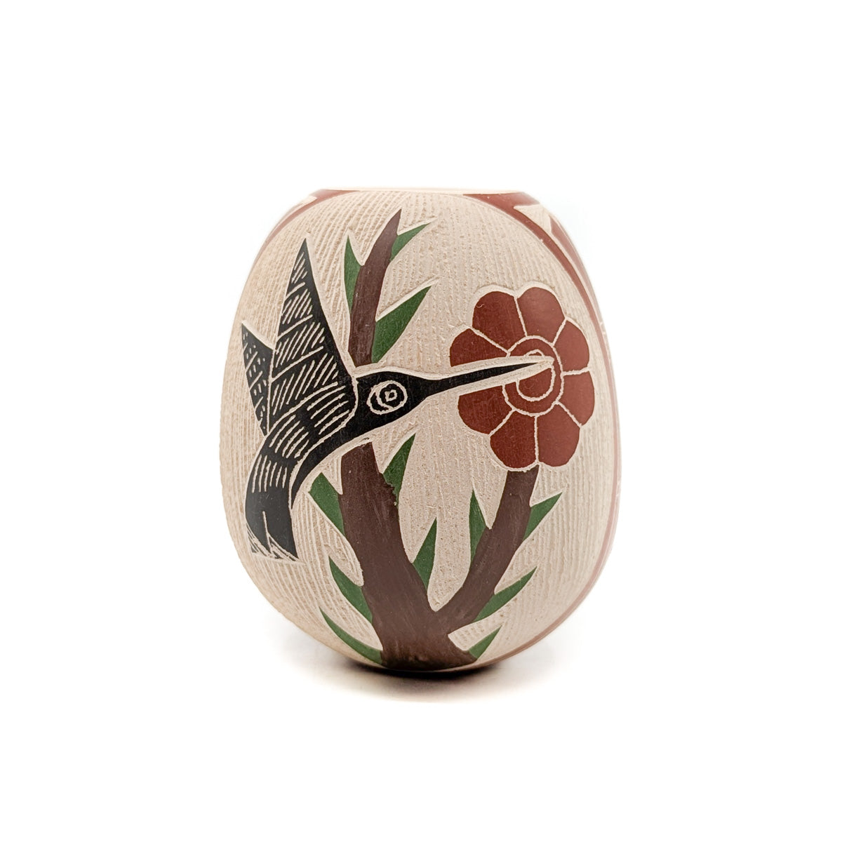 Incised Hummingbird with Blossom Mini Seed Pot