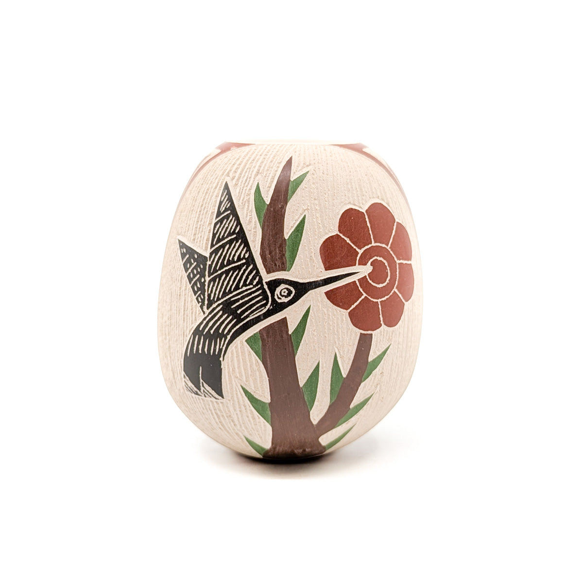 Incised Hummingbird with Blossom Mini Seed Pot