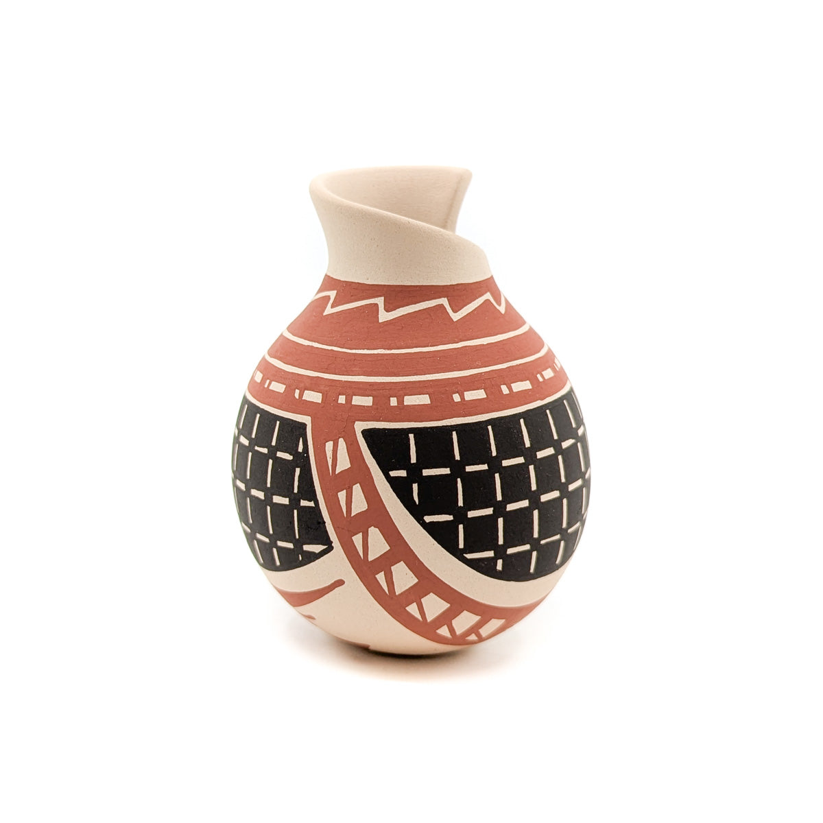 Red and Black on Buff Mini Seed Pot