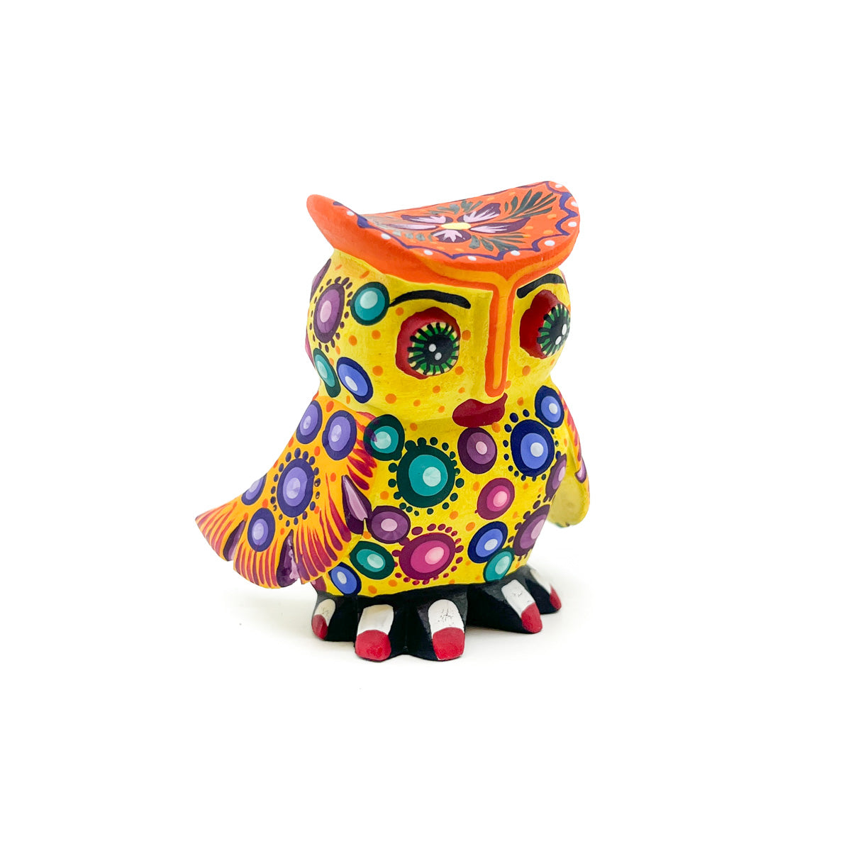 Bright Yellow and Orange Owl with Painted Nails