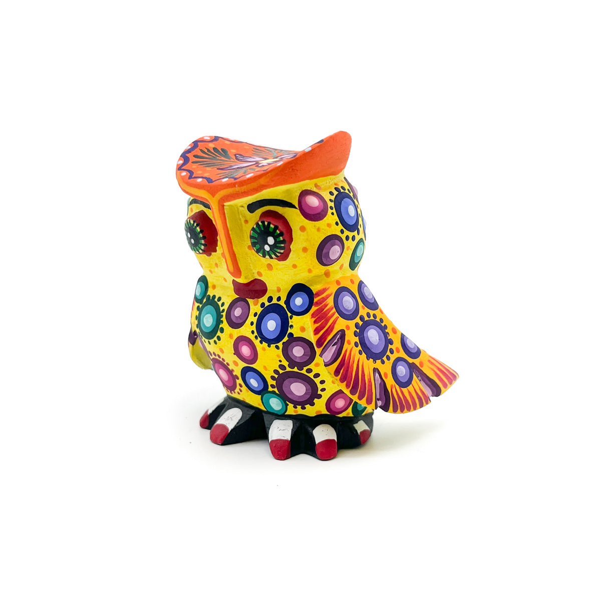 Bright Yellow and Orange Owl with Painted Nails