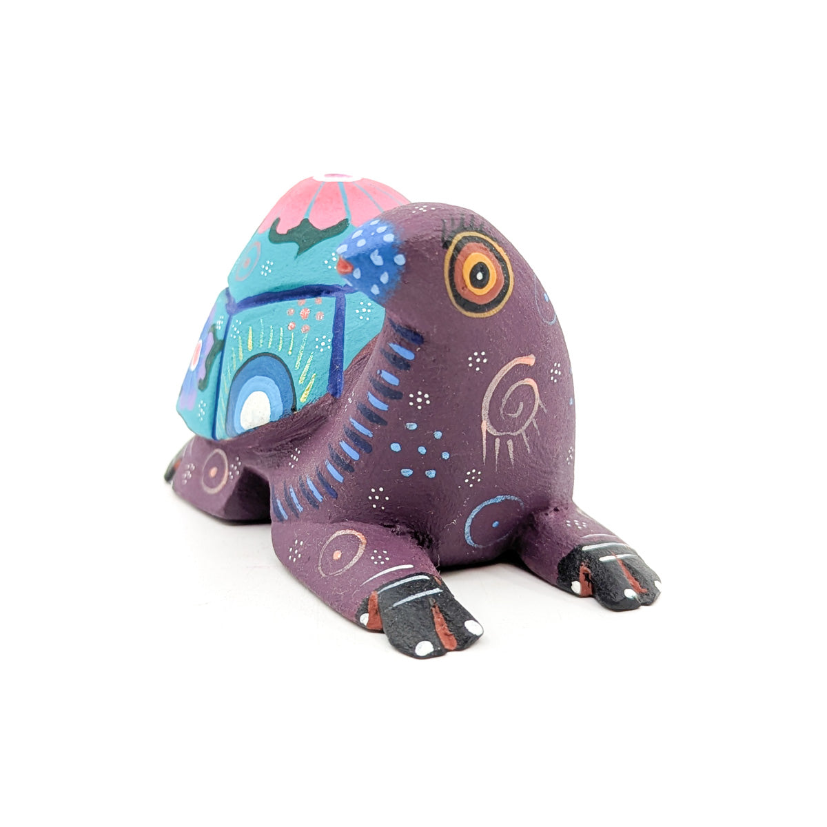 Dark Purple Tortoise with Teal Shell and Pink Flower